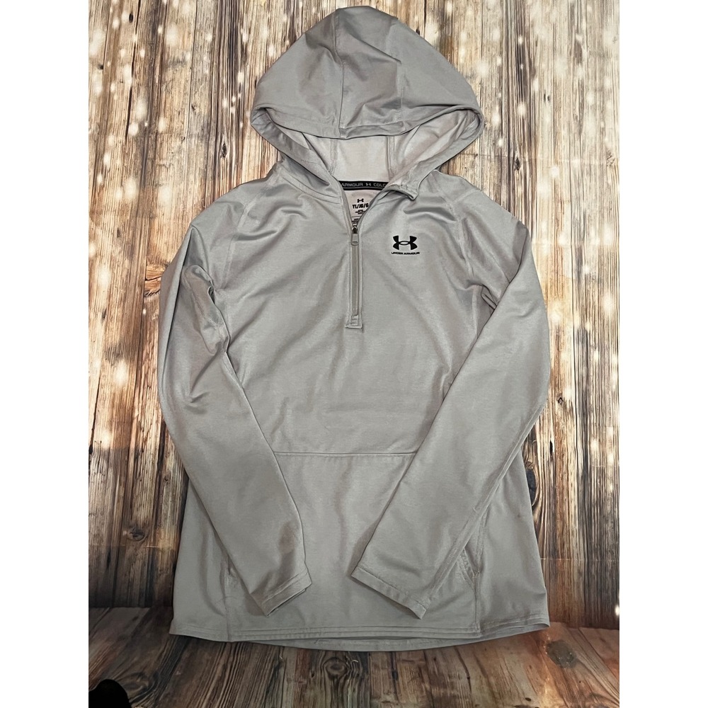 Under Armour Hoodie Kids Youth Large Gray Excellent ColdGear QuarterZip Pullover
